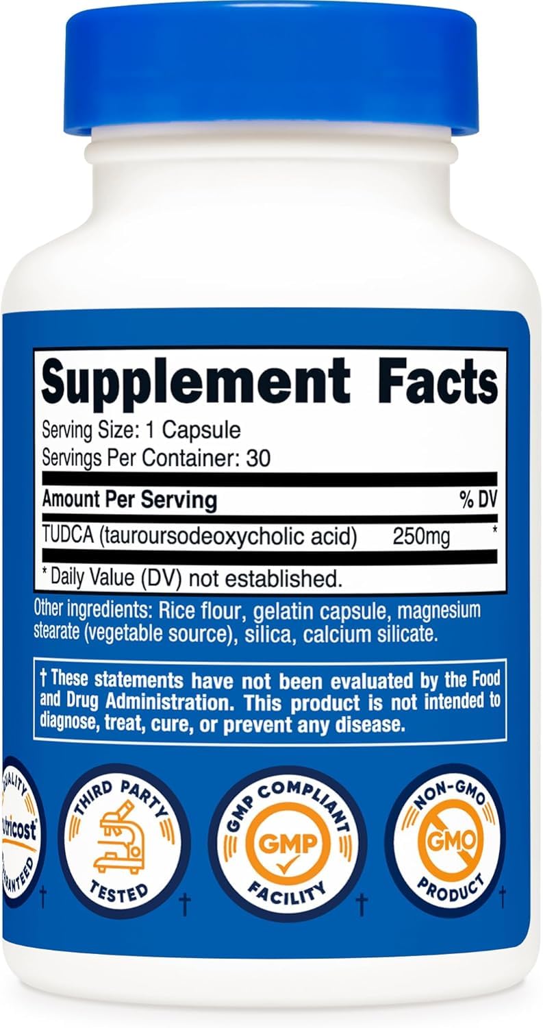 TUDCA (Tauroursodeoxycholic Acid) - Nahrungsergänzungsmittel mit 250 mg, 30 Kapseln, 30 Portionen – Glutenfrei, Gentechnikfrei