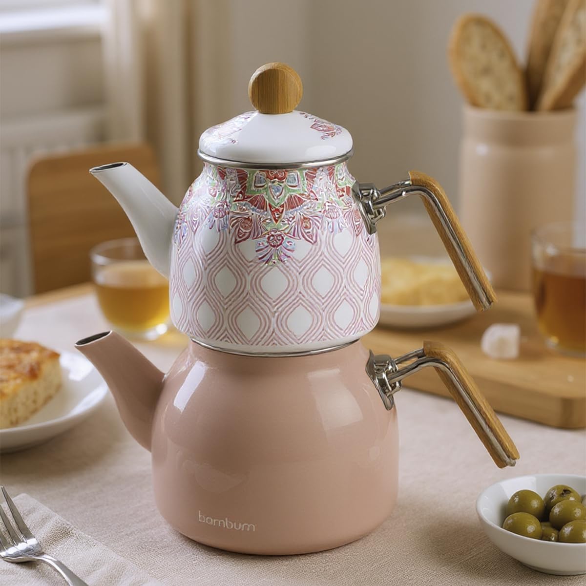 Bambum Taşev Unique Emaye Çaydanlık Pembe