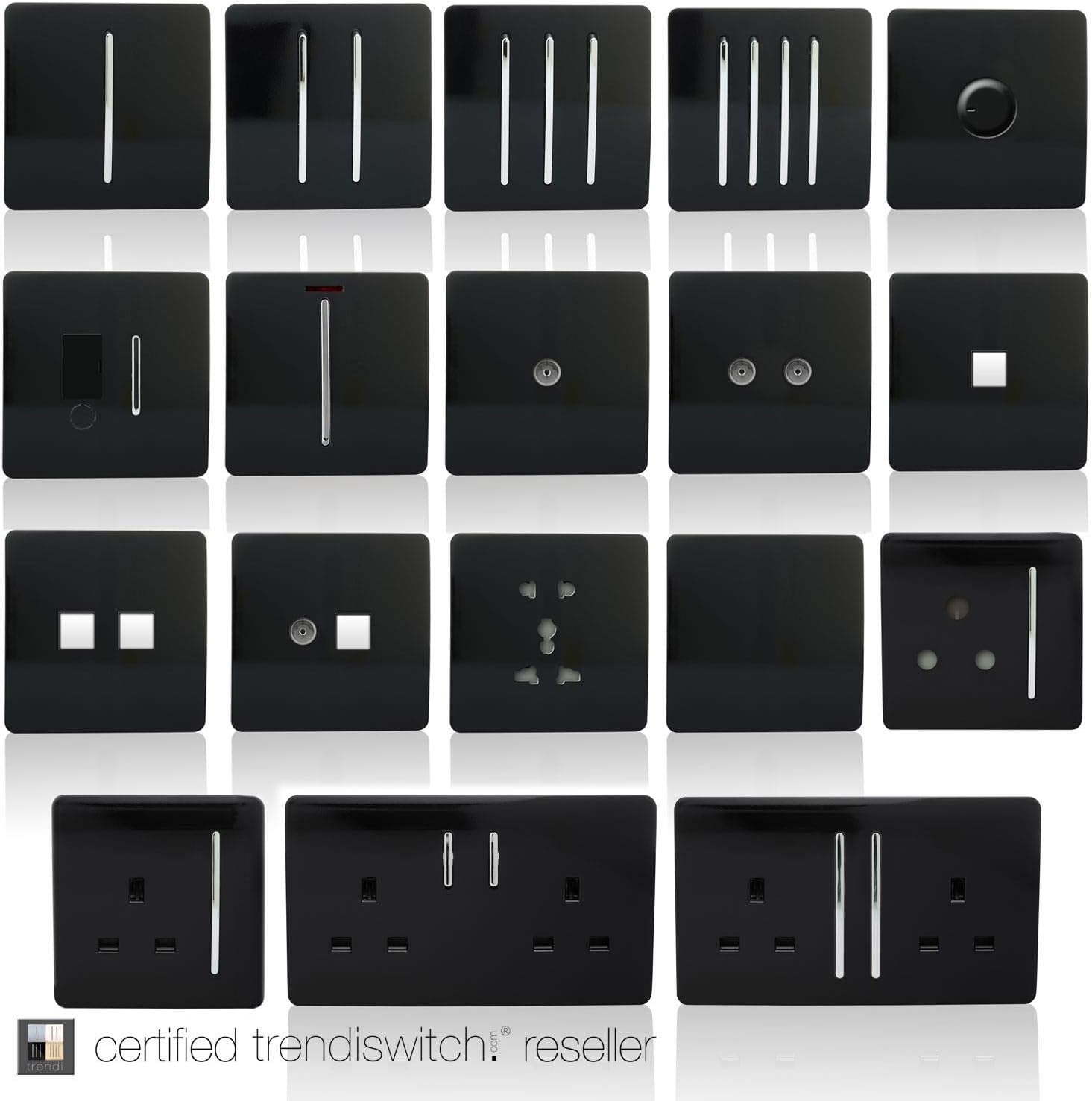 Trendi 4 Gang (2 Way & 1x Intermediate) Glossy 10 Amp Rocker Light Switch Piano Black BigaMart