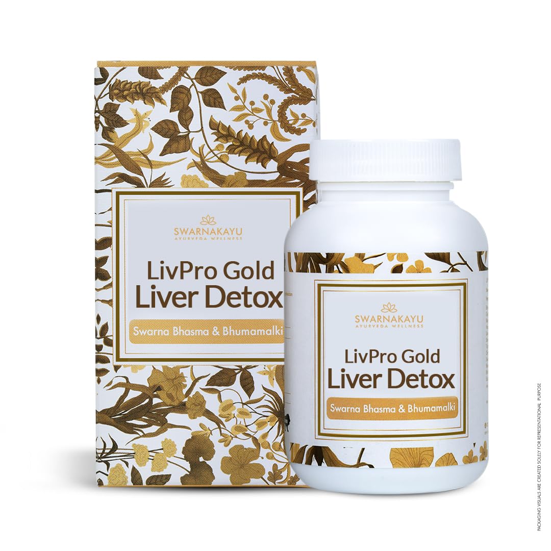 Liver Detox Supplements - 24K Swarna Bhasma (Gold Ash), Bhumyamalki, Triphala, Guduchi - Cleanses & Protects Liver, Fights Fatty Liver - Digestive Enzymes for Men & Women (30 Tablet)