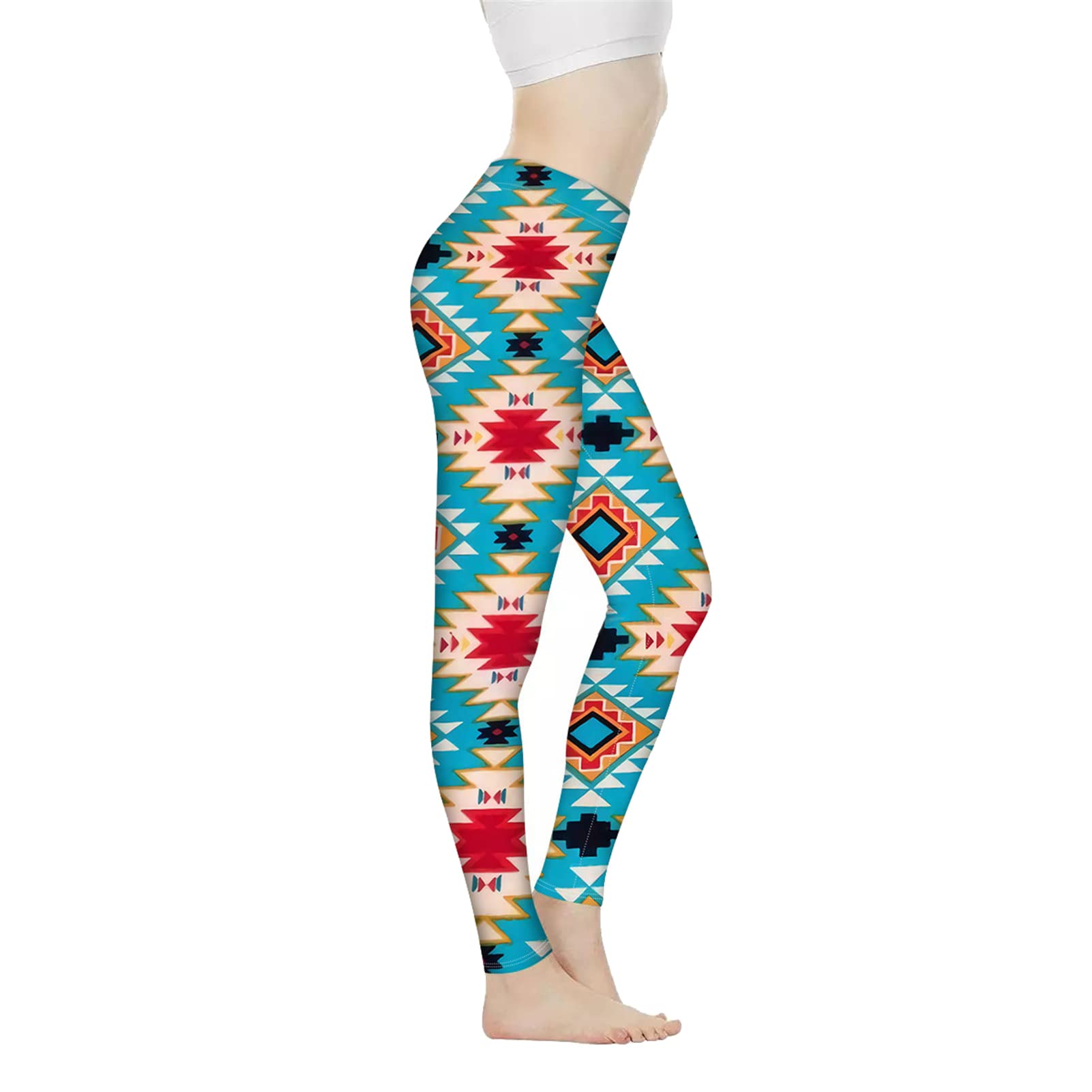 Biyejit Damskie legginsy z wysokim stanem kontrola brzucha spodnie do jogi trening legginsy do biegania XS-3XL, Aztecki plemienny wzór, XXL