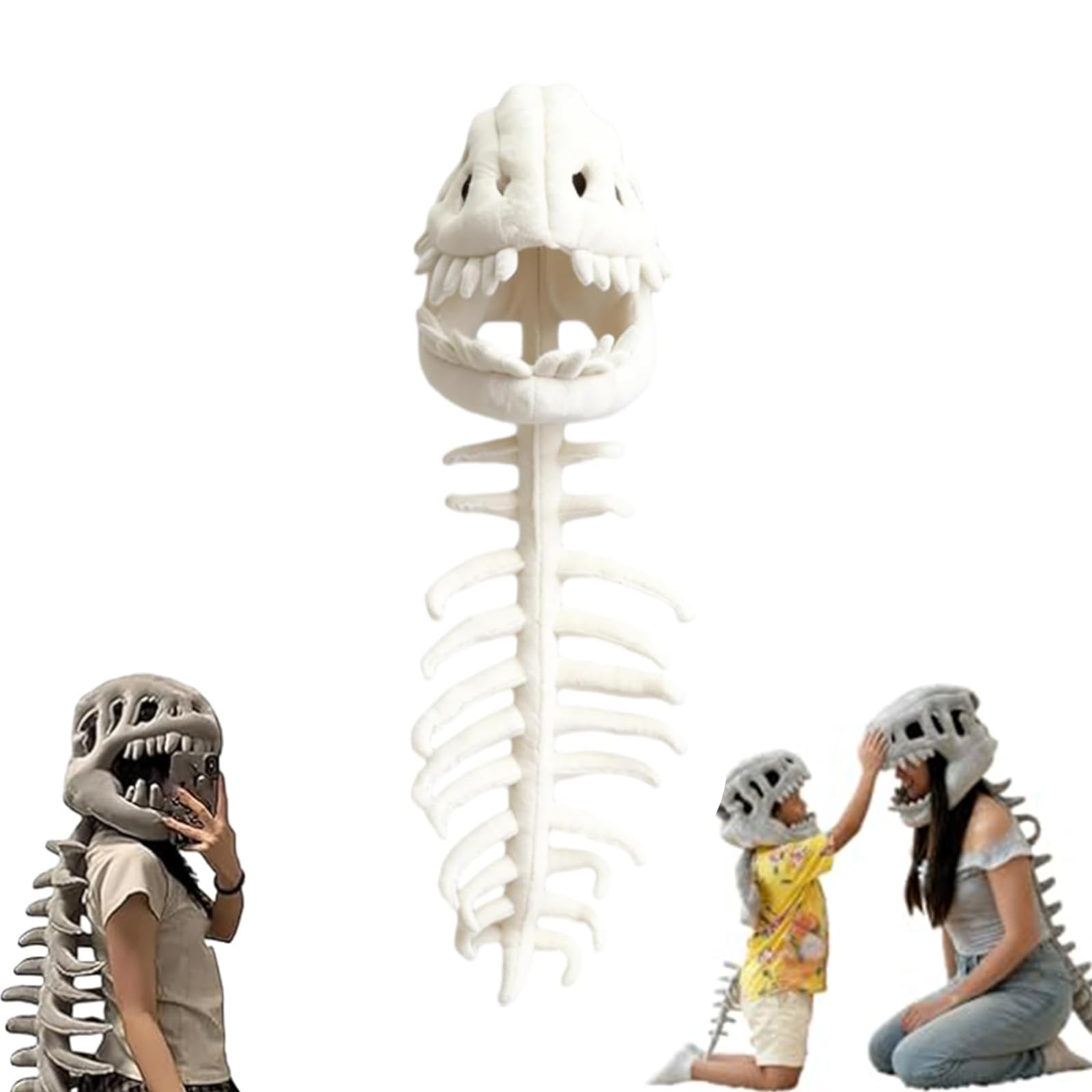 Silly Dino Plush Skeleton, Dinosaur Skeleton Costume with 3D Spinosaurus Skull Mask for Dress-Up, Party Fun — view 8