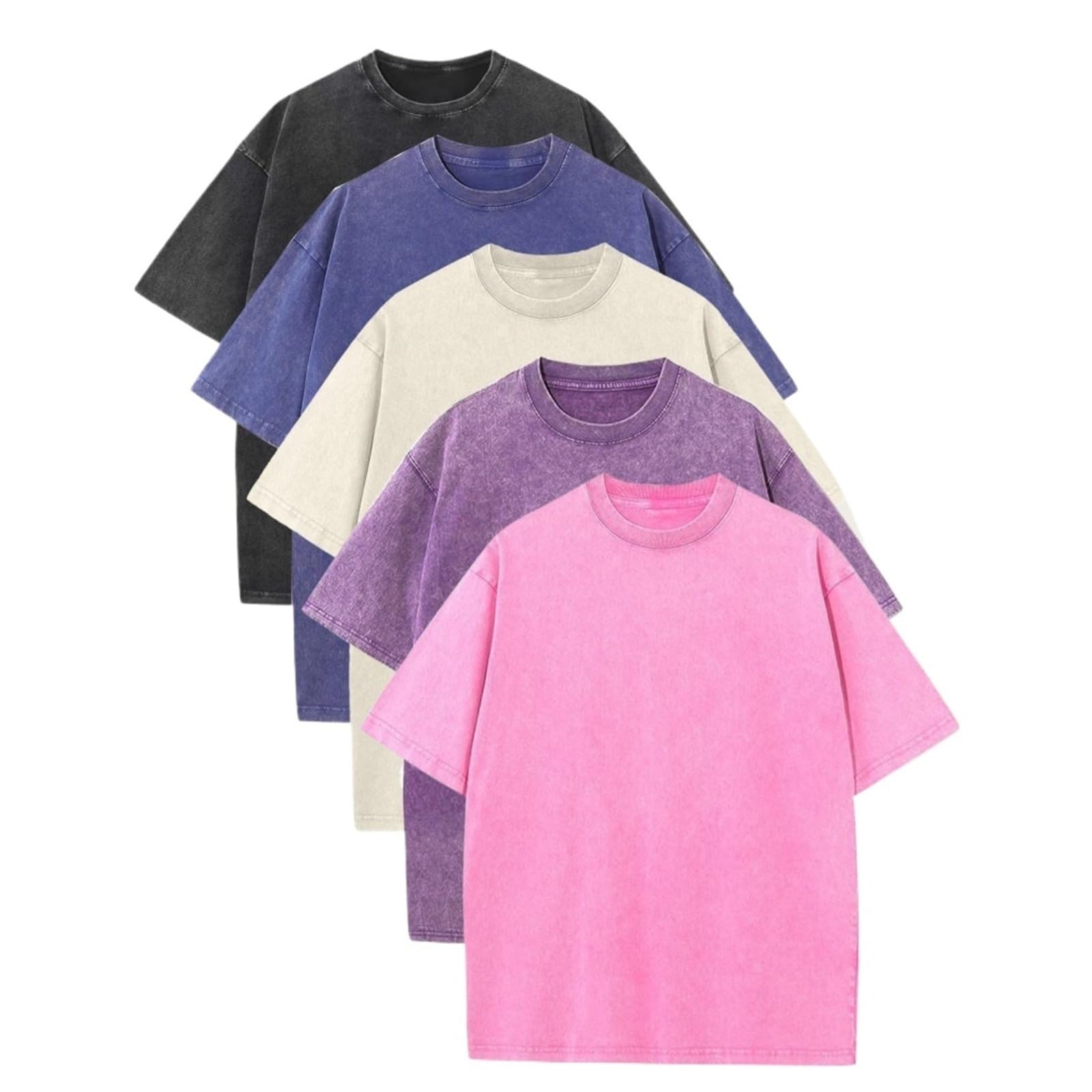 Camiseta Hombre Camisetas de Gran tamaño for Hombre, 5 Piezas, Ropa Calle con Ajuste Holgado, Cuello Redondo Retro, Verano sólida Talla Grande