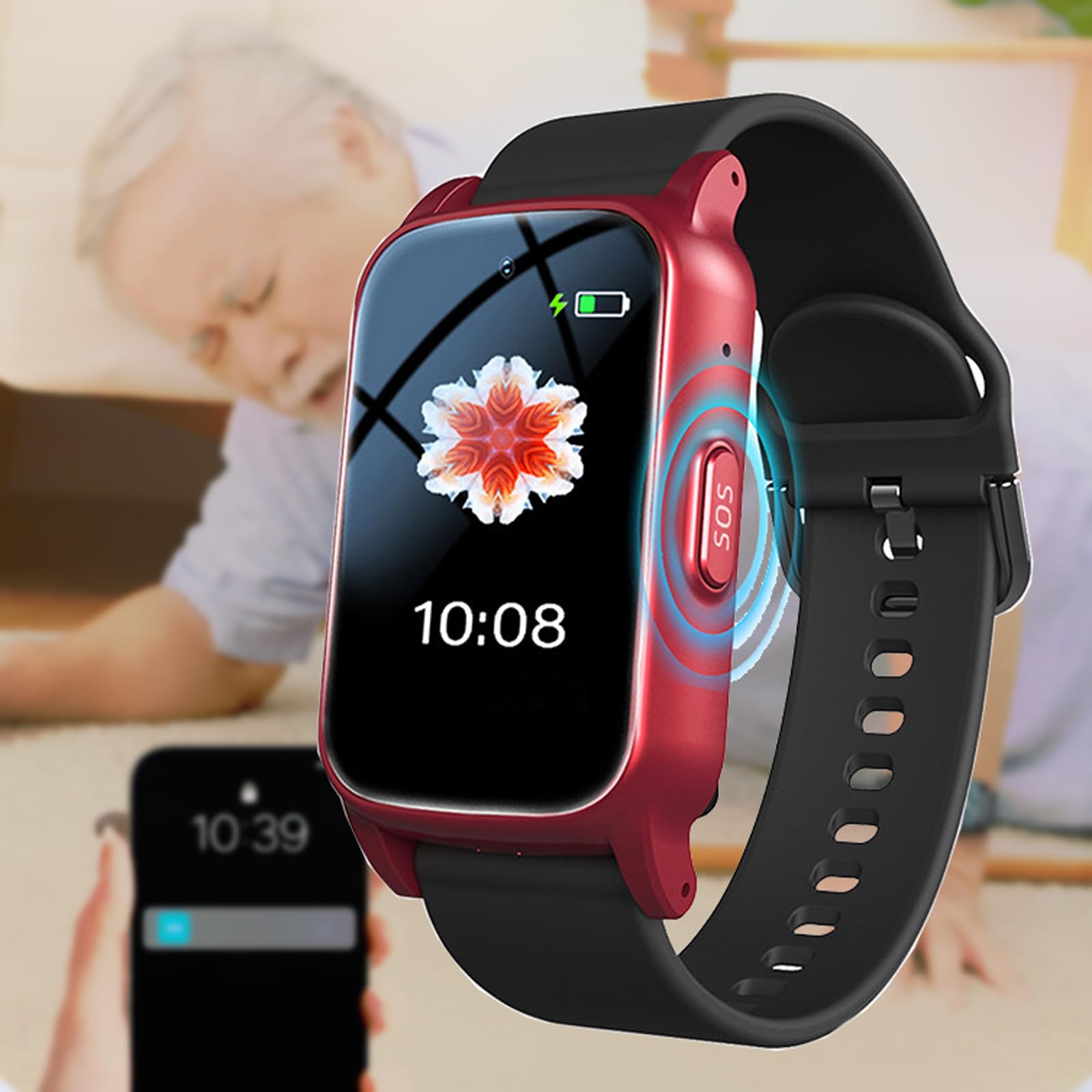 Reloj localizador Personas Mayores con Botón de Pánico SOS, Pulsera Inteligente SOS con Posicionamiento GPS Llamada, Reloj Inteligente con Detección de Caídas,Red