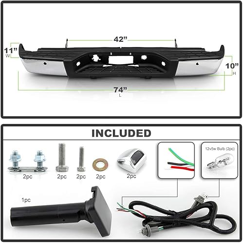 Miniatura 2 de ACANII - Para Chevy Silverado 2007-2013GMC Sierrsa 1500 de acero cromado completo parachoques trasero con montaje de orificios de sensor