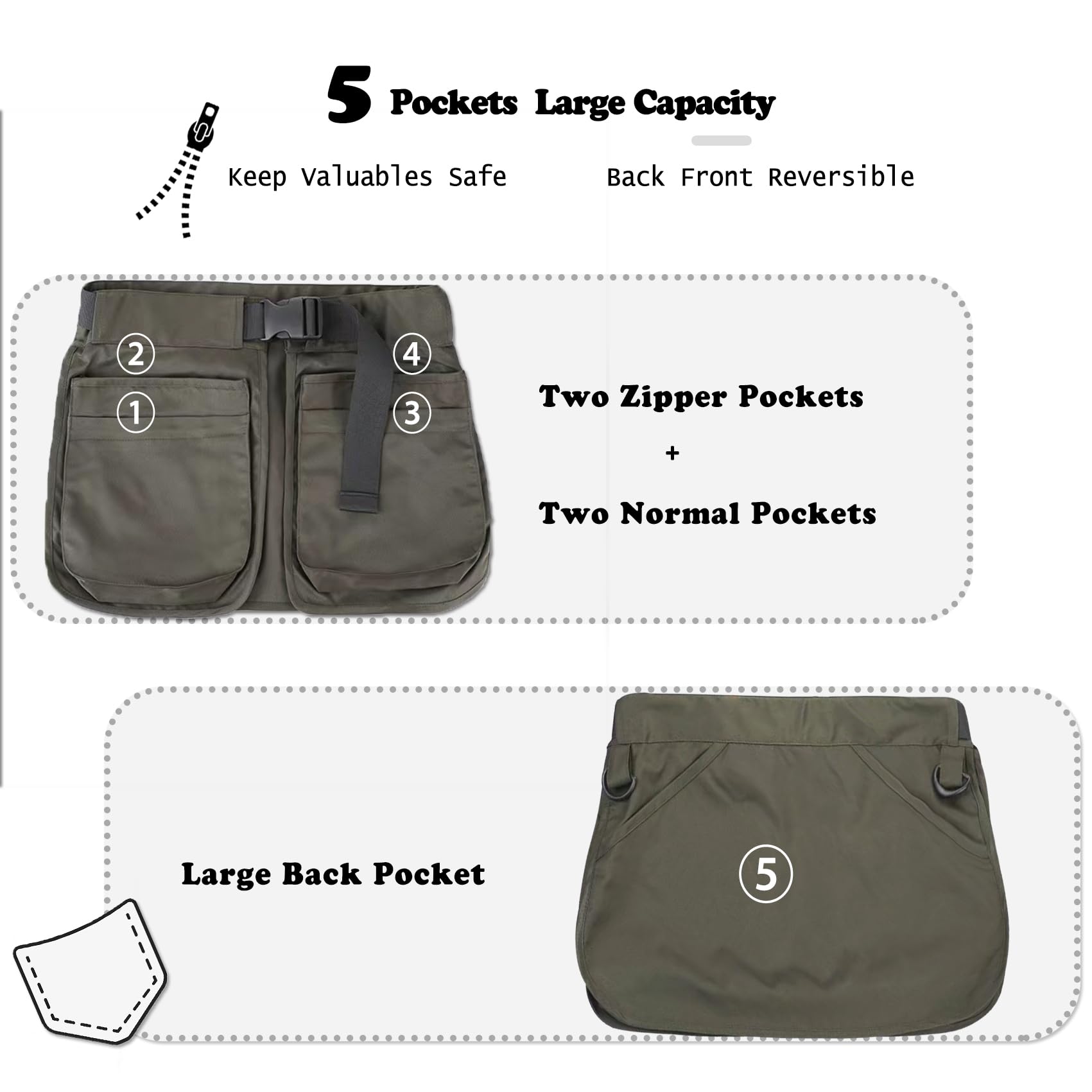 Grembiule da addestramento per cani, con tasche staccabili e cintura regolabile, tasche in vita, per donne e uomini (verde)