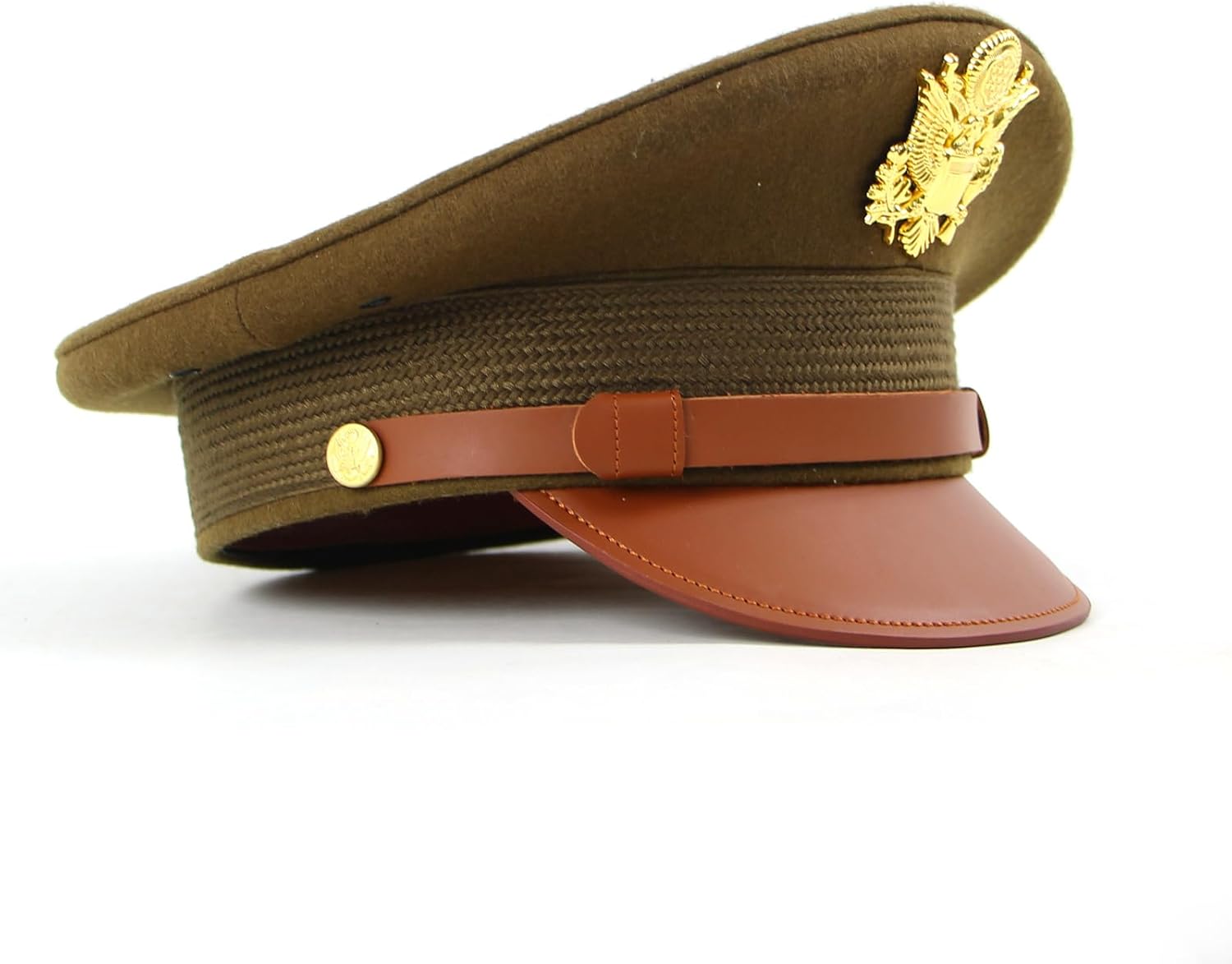 WW2 US Officer Hat Visor Wool Cap Crush with Eagle Embossment Badge WWII