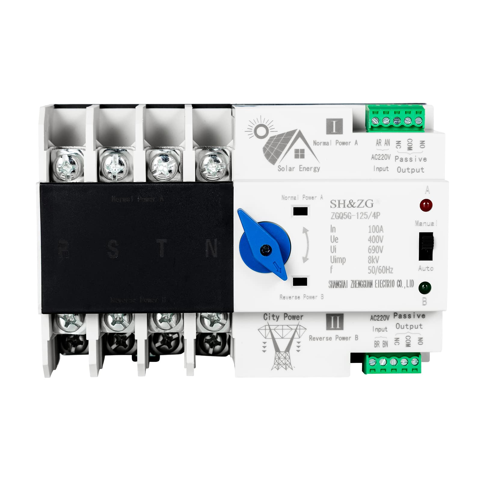 DEWIN Interruttore di trasferimento,4P 100A ATS Fotovoltaico Interruttore di trasferimento Automatico a Doppia Alimentazione Interruttore di Continuità Fotovoltaico 220V