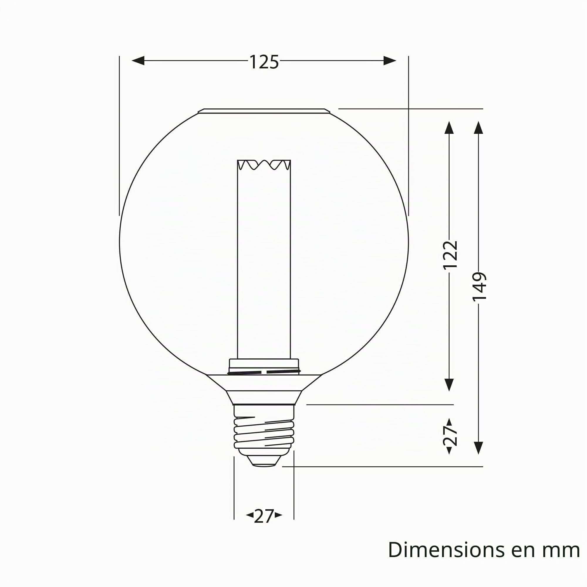 ledscom.de 2 ampoules LED E27, lampe, cage métallique noire, G120, blanc très chaud (1 800 K), 4 W, 220 lm