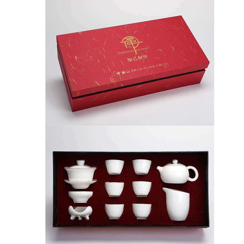 Service à thé en céramique Simple et Moderne, Ensemble Complet de thé ondulé à l'eau, Petit Coffret Cadeau en Porcelaine Blanche,Tasses à thé et soucoupes