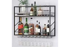 Wall Mounted Wine Rack 2 Tier, Bar Shelf for Home and Cafe