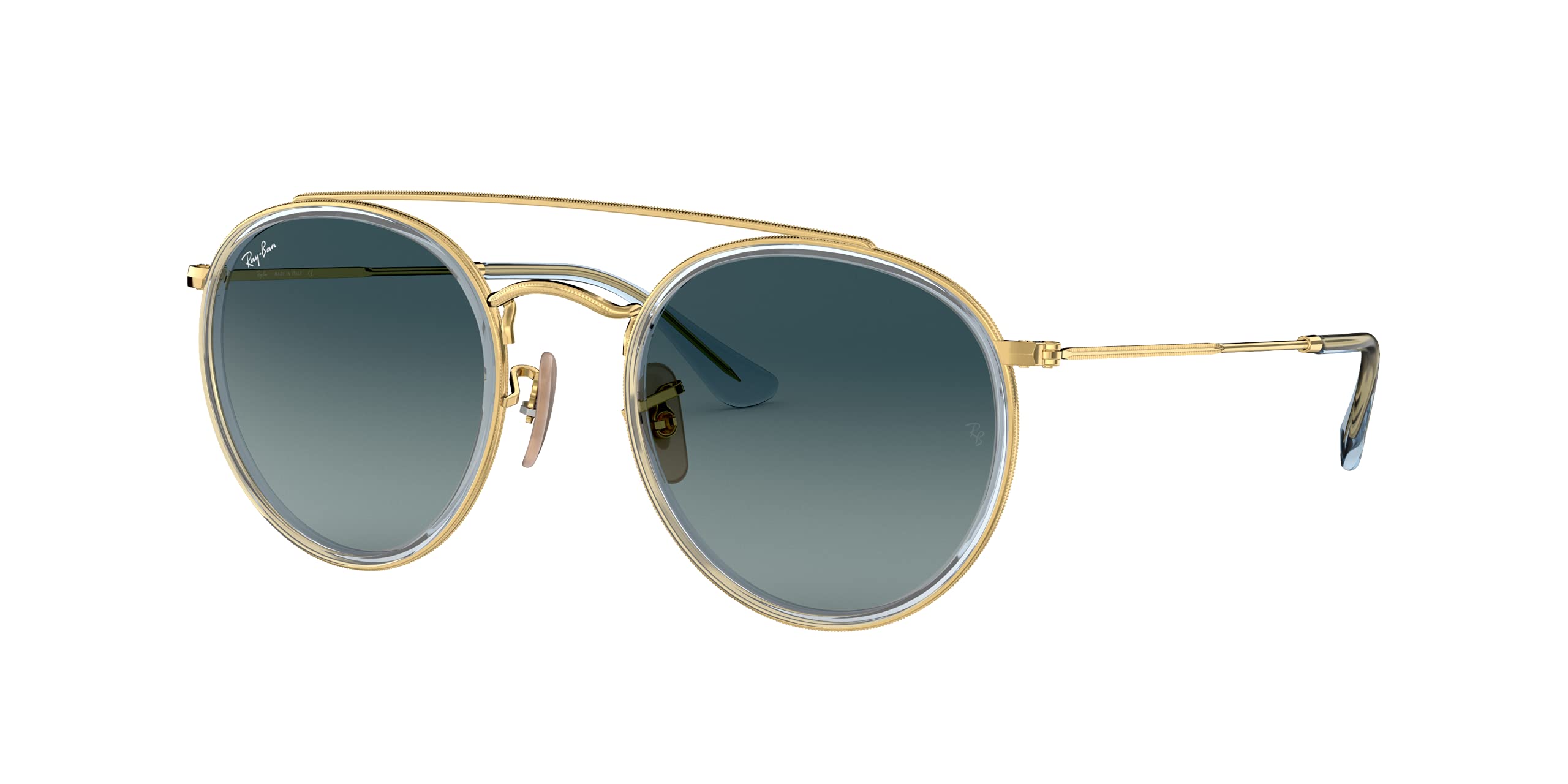 Ray-Ban Sunglasses  Round Double Bridge - Arista Gold Frame Blue Lenses 51-22, RB3647N