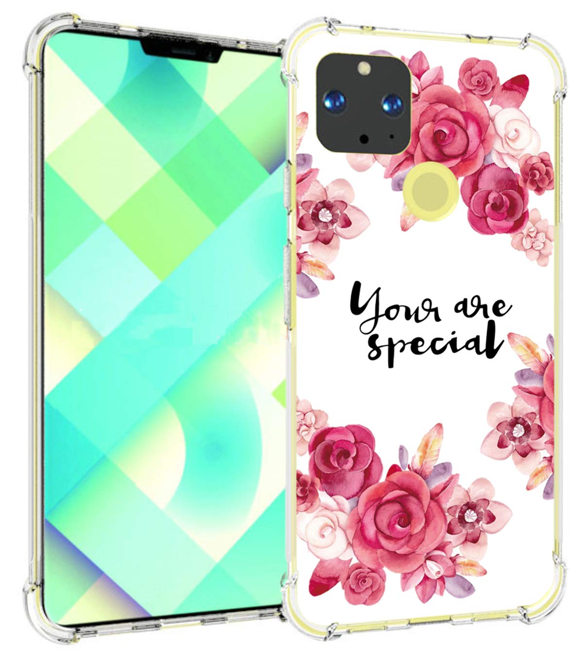 Tianqi Hongyuan for Google Pixel 4A 5G case, Slim TPU Soft Shell Ultra Thin Flexibility Bumper Rubber Case Cover for Google Pixel 4A 5G (Red Flower)