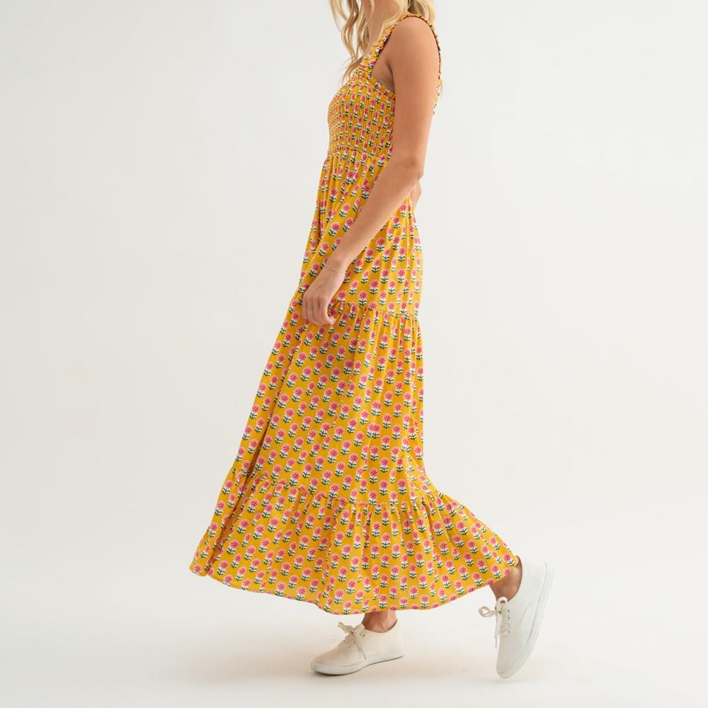 Women Bohemian Graphic Maxi Dress Spaghetti Strap Flowy Cami Dress Floral Tiered Sundress Y2K Summer Beach Dresses - Image 4