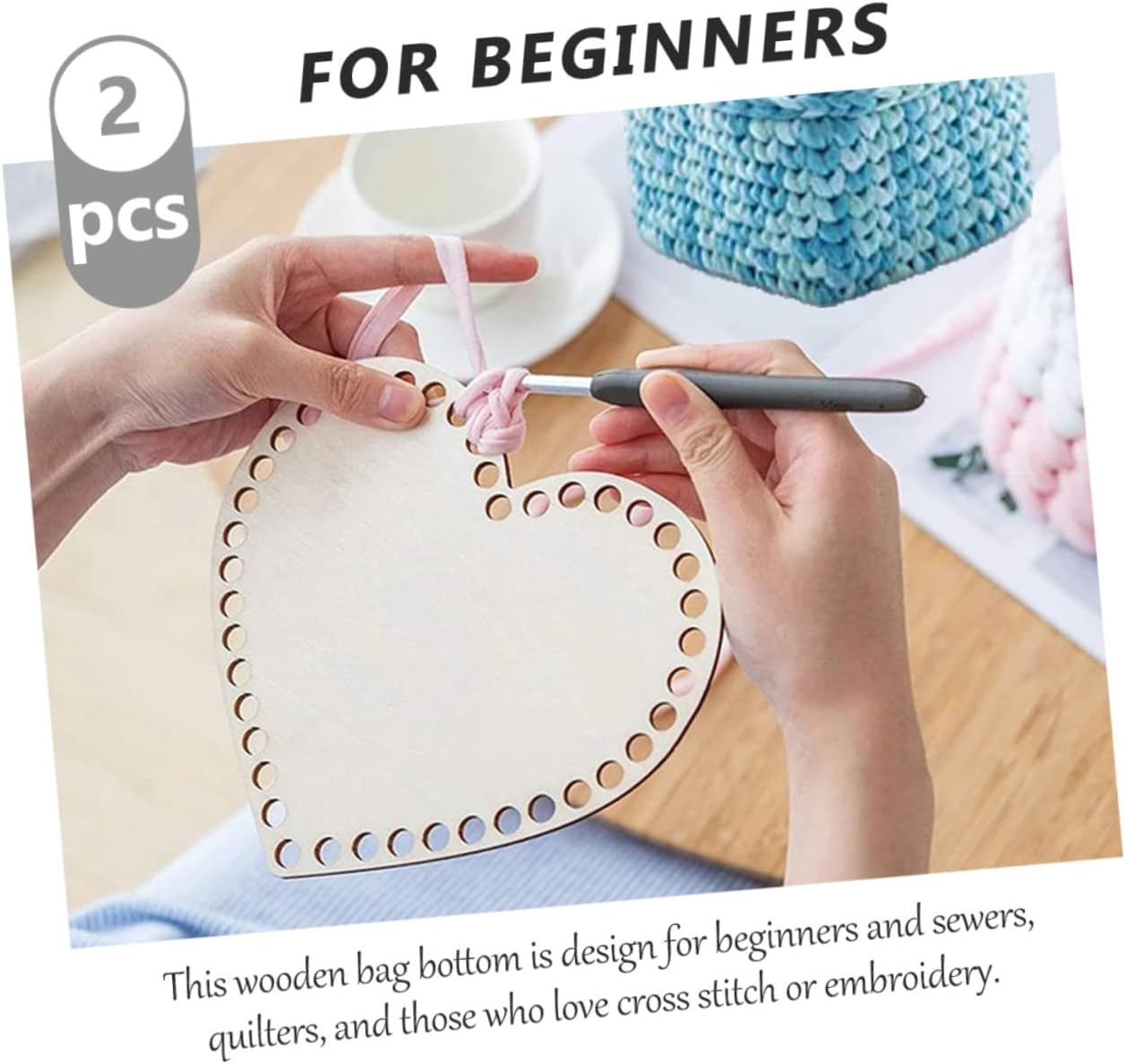 jojofuny 2pcs Heart Shape Wooden Basket Bottoms for DIY Crochet Projects Natural Wood Base for Handcrafted Bags and Weaving Supplies