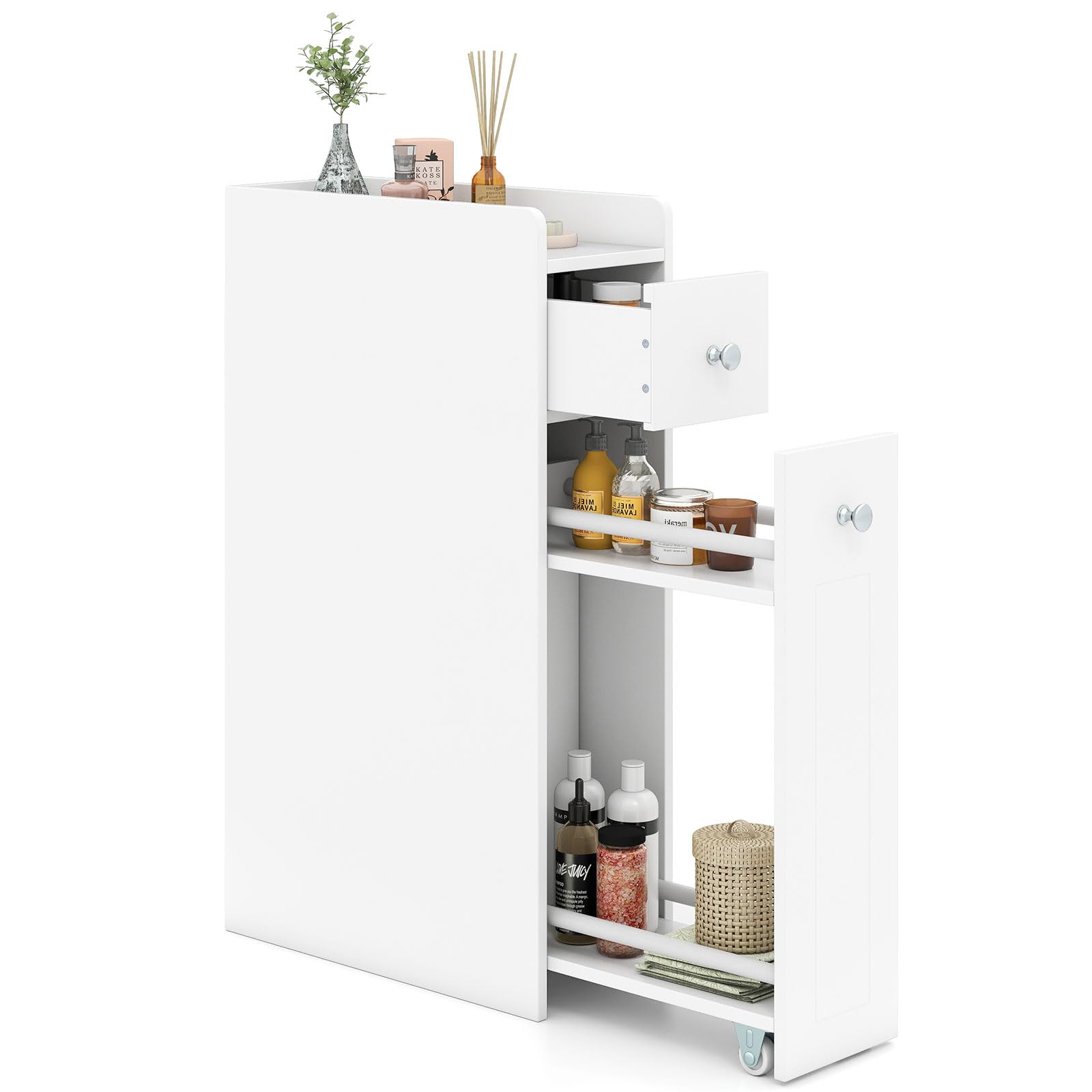 Multigot Bathroom Floor Cabinet, Slim Toilet Storage Cupboard (White)