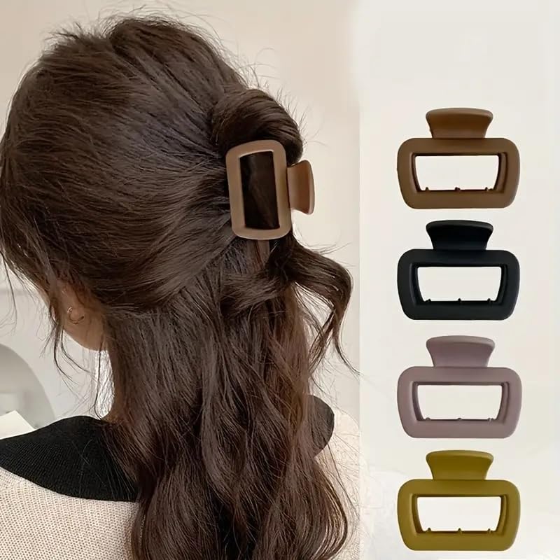 hair clutcher for women 4pc Vintage Minimalist Hair Clips Set – PVC Matte Solid Color Oblong Hair Clasps for Women, Fashion Elegant Hair Accessories for Styling, Makeup, Bathing hair claw clips for women