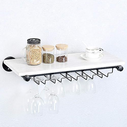 Miniatura 6 de Estante de vino industrial montado en la pared con soporte para 5 vidrios,Estante flotante para copas de vino,Estantería de tubo de 24 pulgadas para
