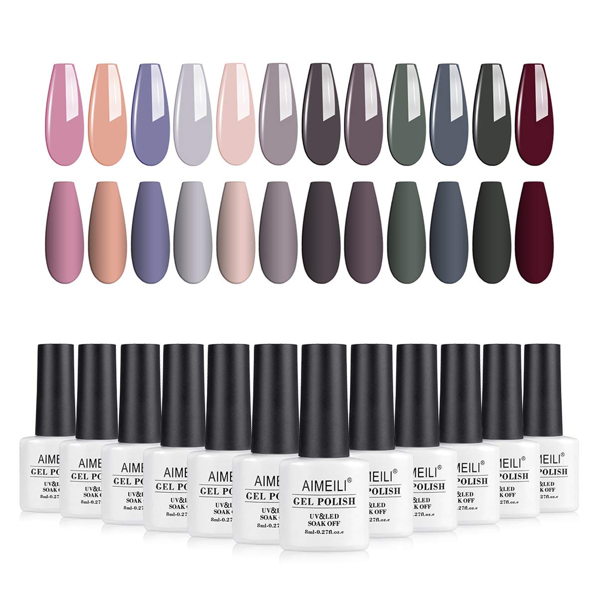 AIMEILI Gel Nail Polish Set, 8ml 12 Colours Soak Off UV LED Gel Nail Polishes Nail Art Gel Polish Gift Kit 2
