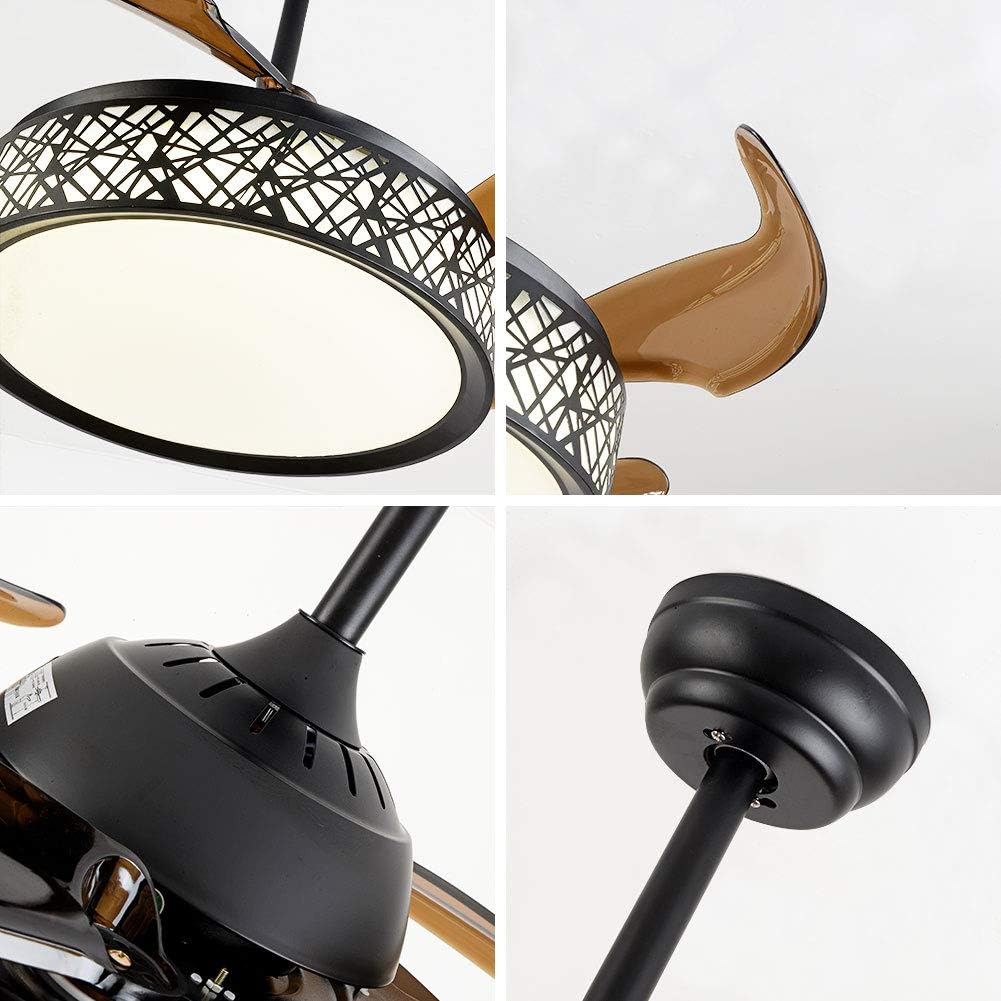 Popular 42 Ceiling Fan with Light Modern Retractable Hidden Blade Ceiling Fan Chandelier LED with Remote Control Black Bird Nest 3 Color 3 Speed for Living room Bedroom