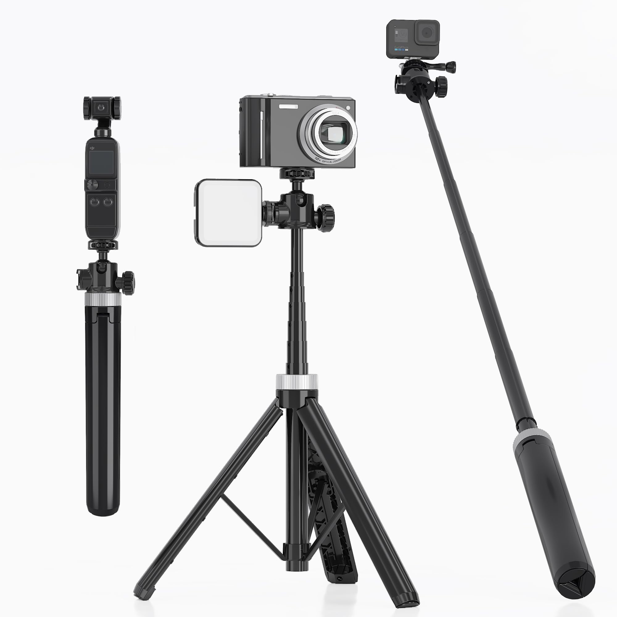 Mobilife Action Camera Tripod 59-inch Portable Floor-Standing 360° Ball Head & Cold Shoe Mount for GoPro,DJI Osmo Pocket/Action,Insta360,Small Camera Vlogging YouTube