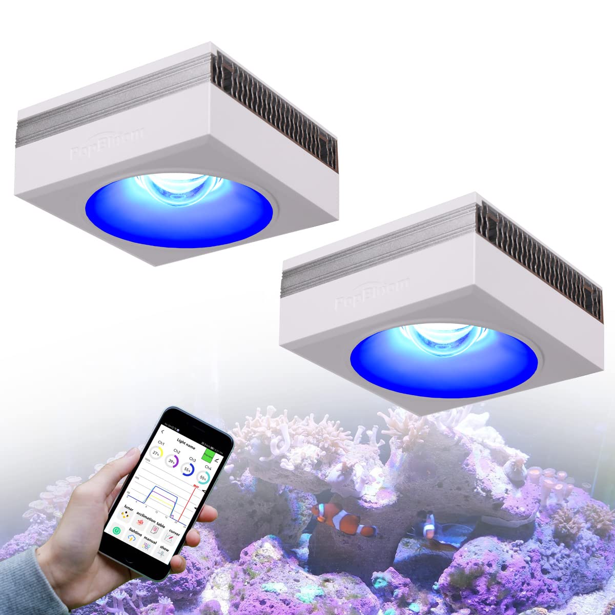 PopBloom社製 フルスペクトル90W LED照明TuringRS90　2個 Amazon.com : PopBloom RL90 Reef 2PCS Marine Led Aquarium Light