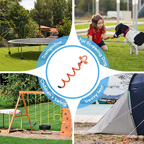 MIXXIDEA 11.4 Inch Gound Anchors Screw in, Metal Spiral Earth Anchors Kit, Heavy Duty Folding Ring Spiral Stake with Straps, Ground Stakes for Tent (Orange, 11.4 Inch with 92in Straps)