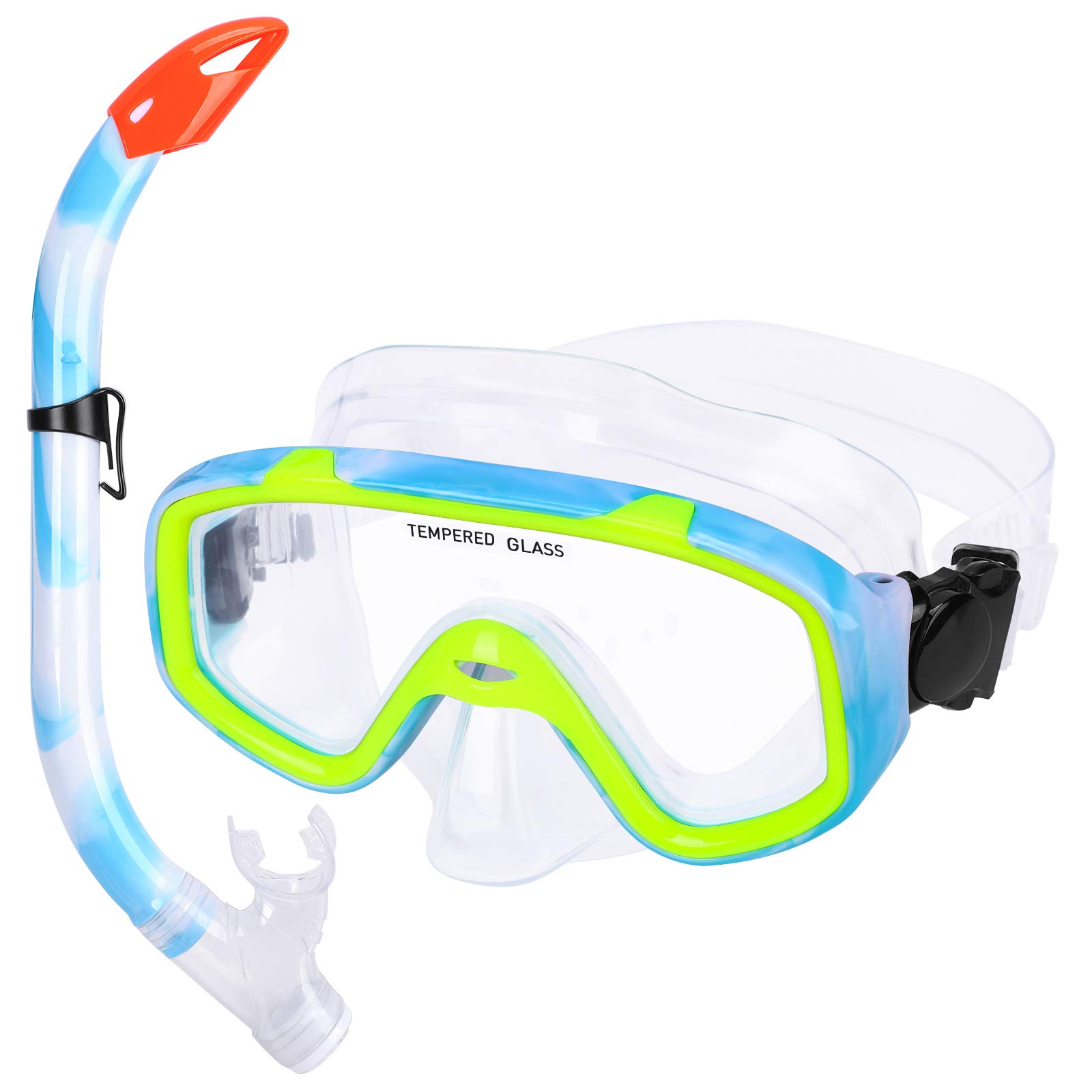 KUYOU Kids Snorkel Set, Children Anti-Fog Diving Mask Swimming Goggles Semi-Dry Snorkel Equipment Snorkeling Packages Swimming Gear (Blue Yellow)