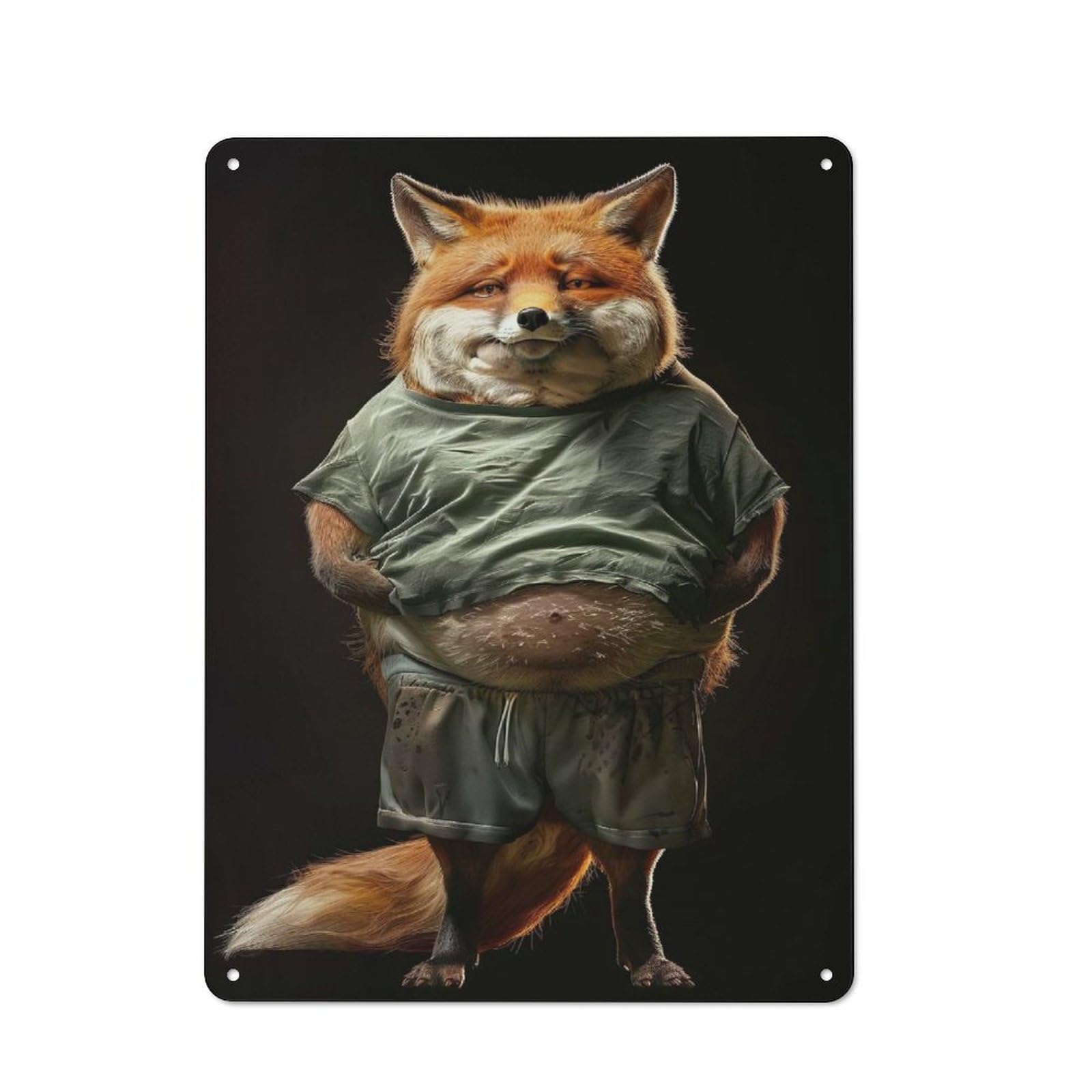 Junmoney Style-19 Tin Wall Plaque 40X30cm With Fox Fat For Hobby Room Or Studio, For Kitchen, Dining Room And Home Bar Wall Decor