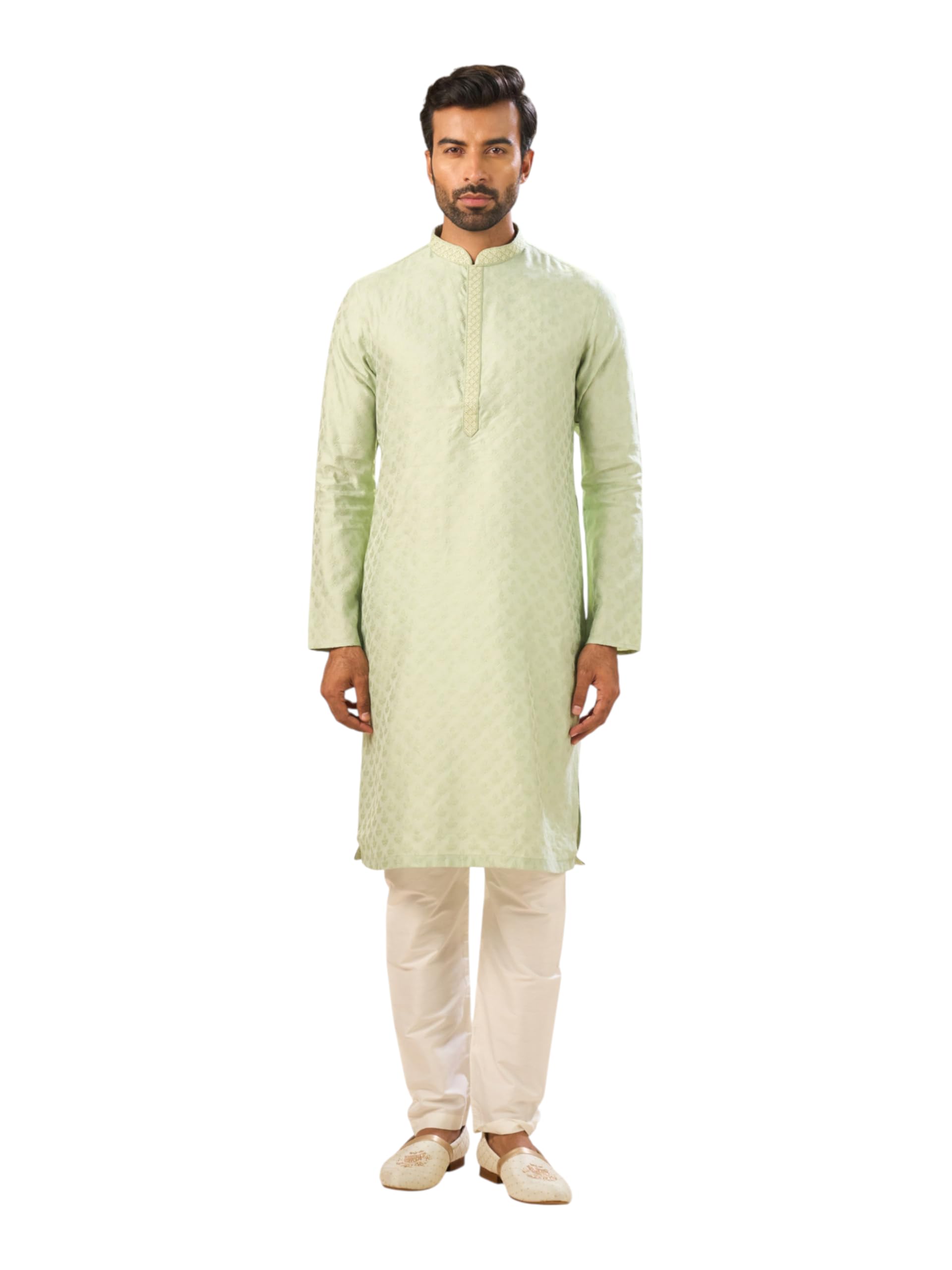 manyavar Men's Viscose Blend Digital Leaf Print Kurta Set (2pcs)-picture-28