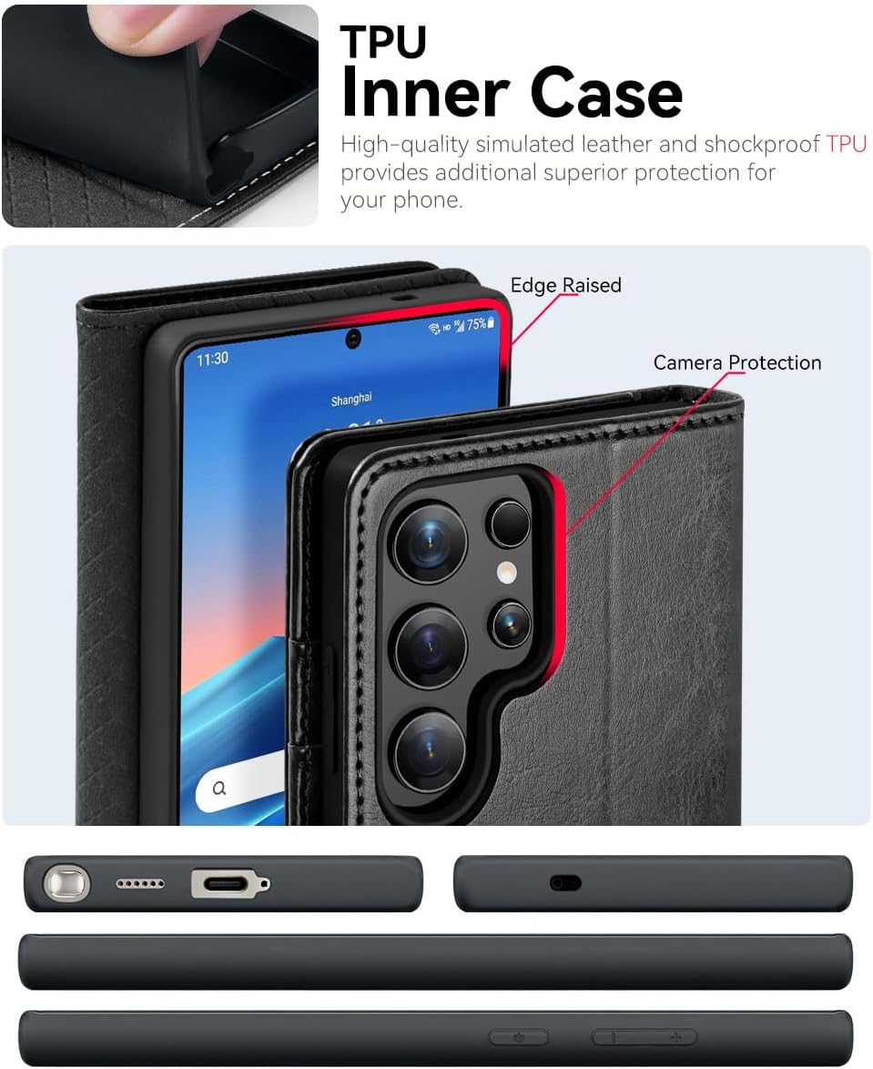 OCASE Compatible with Galaxy S25 Ultra Wallet Case, PU Leather Flip Folio Case with Card Holders RFID Blocking Kickstand [Shockproof TPU Inner Shell] Protective Phone Cover 2025, Black - Image 5