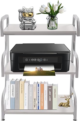 Gdrasuya10 Soporte para impresora de estropajo de 3 niveles, estante multiusos para impresora de oficina, estante organizador de pie para archivos