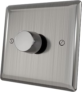iolloi LED Dimmer Switch 1 Gang On/Off Rotary Dimmer Switch for Dimmable LED/Incandescent Bulbs/Halogen Lamps Brushed Steel 3-100W