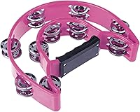 Vista 2 de Half Moon Musical Tambourine Double Row Metal Jingles Hand Held Percussion Drum Multicolor (Pink) for KTV Party with Ergonomic Handle Grip Rosado
