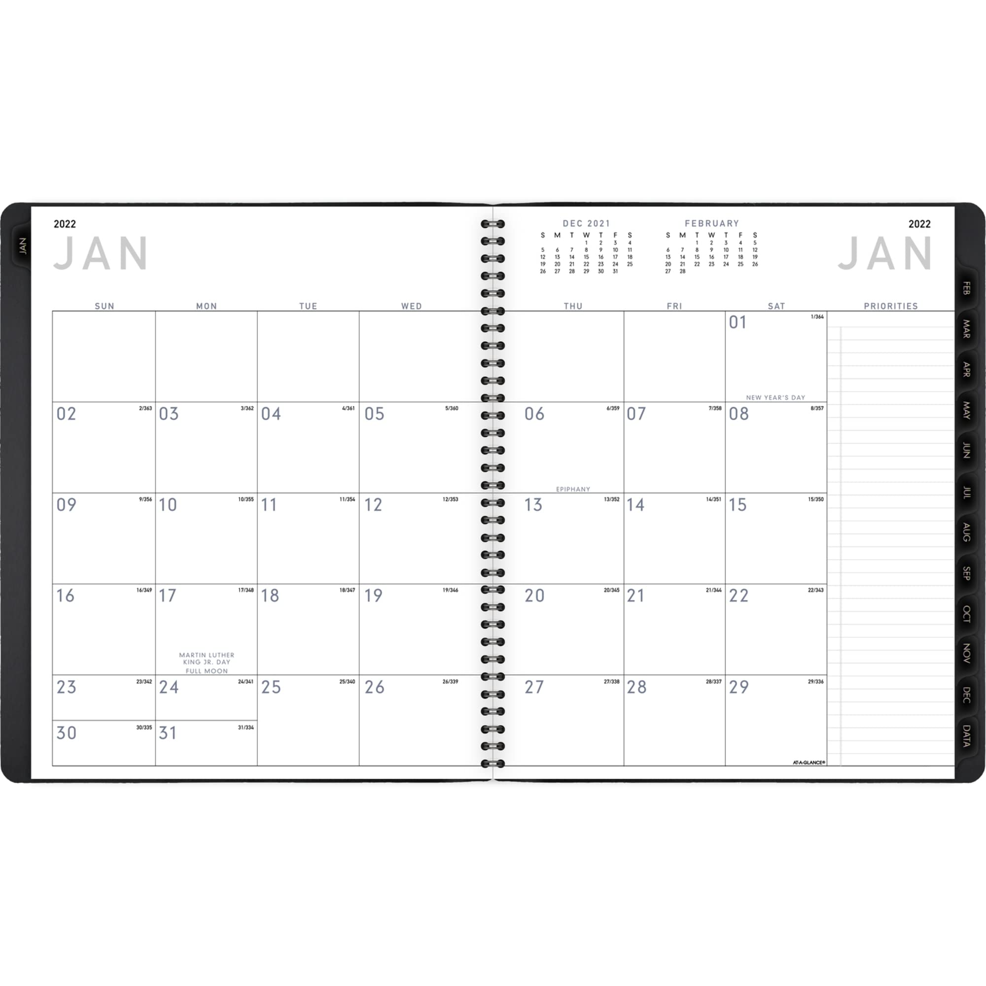 AT-A-GLANCE, planer miesięczny 2022, 9 x 28 cm, duży, współczesny, grafitowy (70260 x 45)