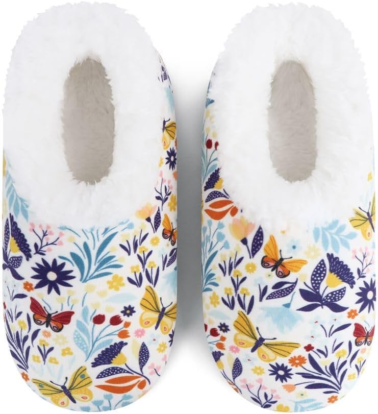 Snoozies Blissful Print Slipper Socks for Women with Warm and Soft Sherpa Lining, Cute House Shoes for Women Non-Skid Sole