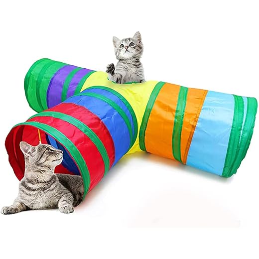 Qpets® 3 Way Rainbow Tunnel Cat Toys Pet Tube Collapsible Play Toy Kitten Toys Cat Playing Toys Indoor Outdoor Kitty Puppy Toys for Puzzle Exercising Hiding Training Toy