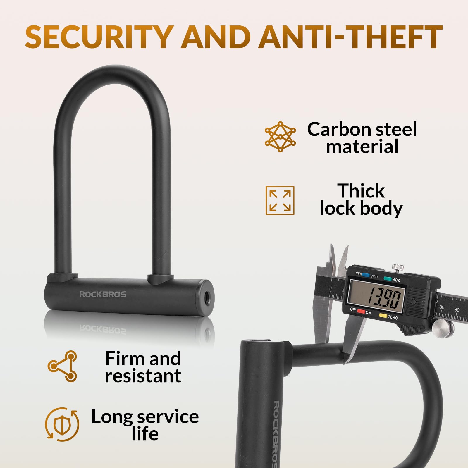 ROCKBROS U Lock Bike U Lock with Cable Heavy Duty Anti Theft Bike Lock U-Lock 4 ft Cable with Keys & Sturdy Mounting Bracket for Road, Mountain, Electric Bikes - 3