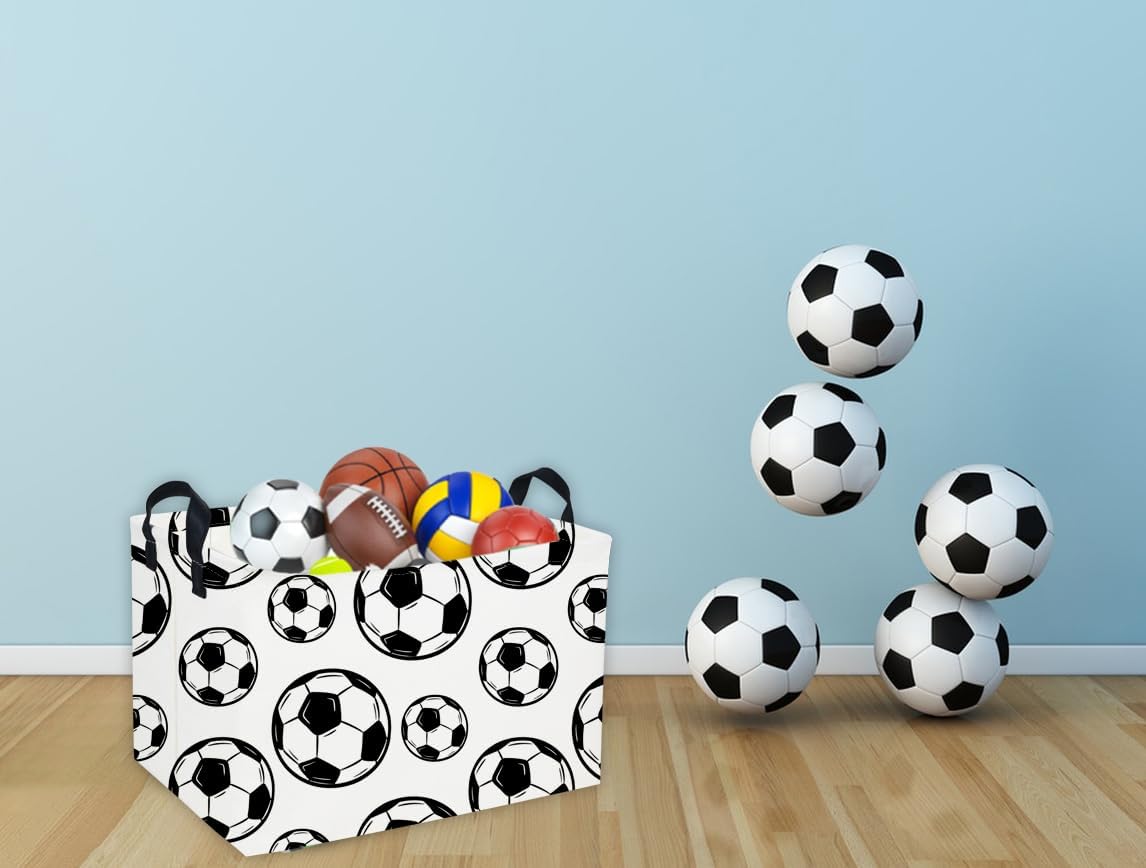 Essme Rectangular Soccer Basket Kids Storage Box,Boys Storage Bins Organizer with Handles for Room Decor, Kids Basket,Shelf Basket.(Soccers) image 3