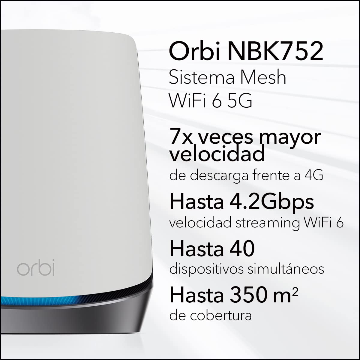 NETGEAR Orbi 5G Mesh WiFi 6 TriBanda NBK752 | Router con 1 extensor satélite |Cobertura de hasta 350 m2, 40 dispositivos | AX4200 (hasta 4, 2 Gbps)