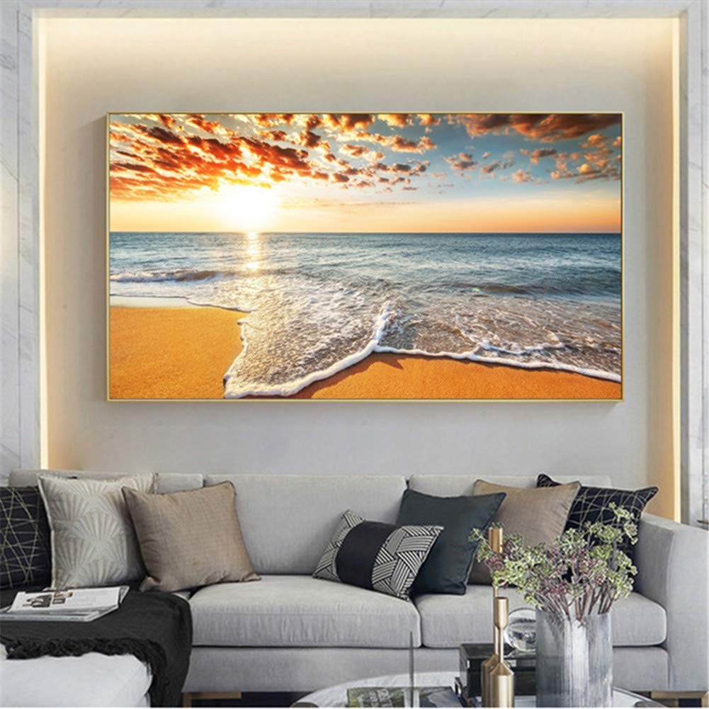 Broderie diamant grand format 70x200cm avec kit complet paysage de plage strass ronds