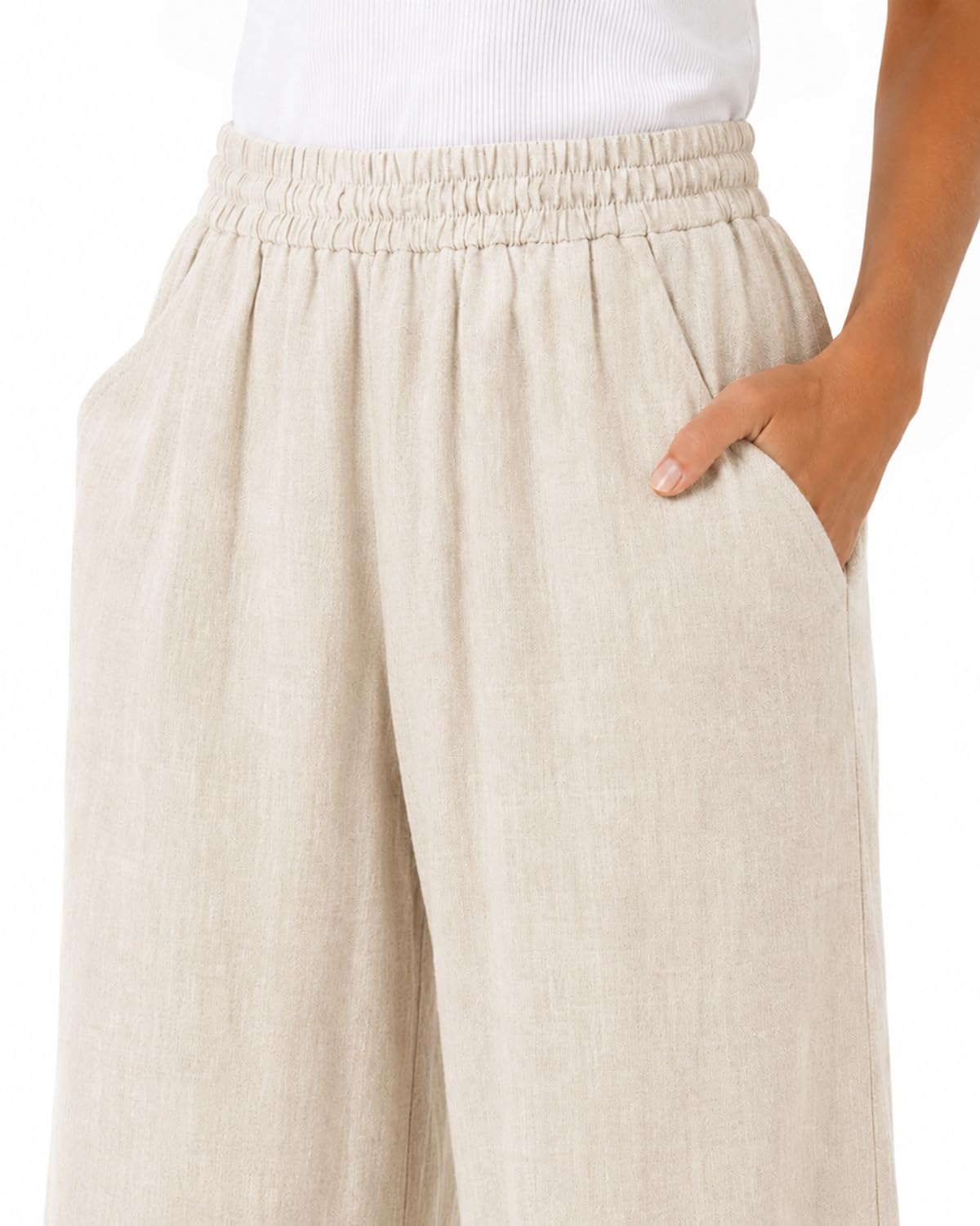 Zylioo Pantalon Palazzo en lin pour femme avec poches, coupe longue et jambes larges, décontracté, plage, voyage