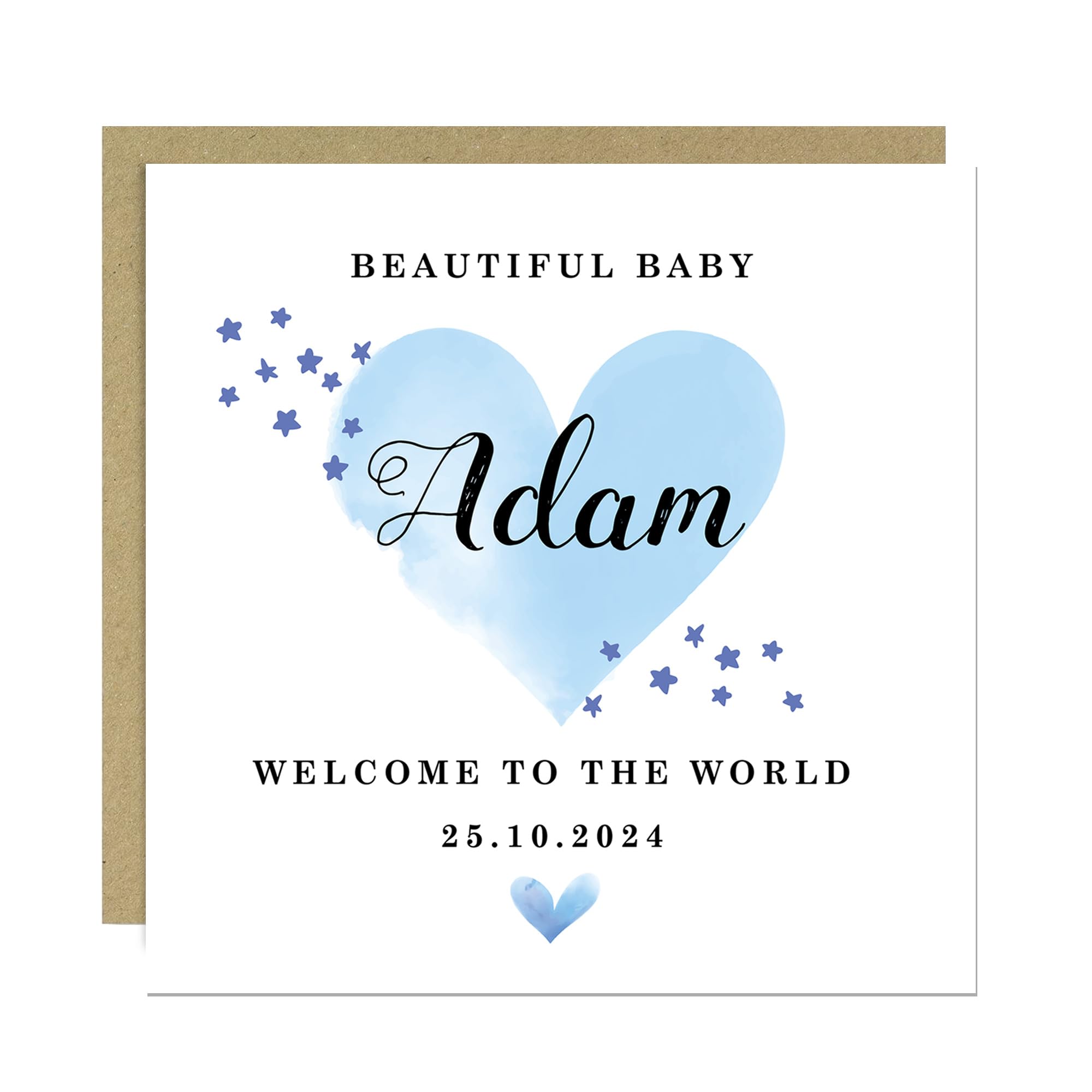 RED OCEAN Personalised New Baby Card Watercolour Welcome to the World Card For Baby Boy Cards For New Mummy And Daddy Congratulations With Envelope