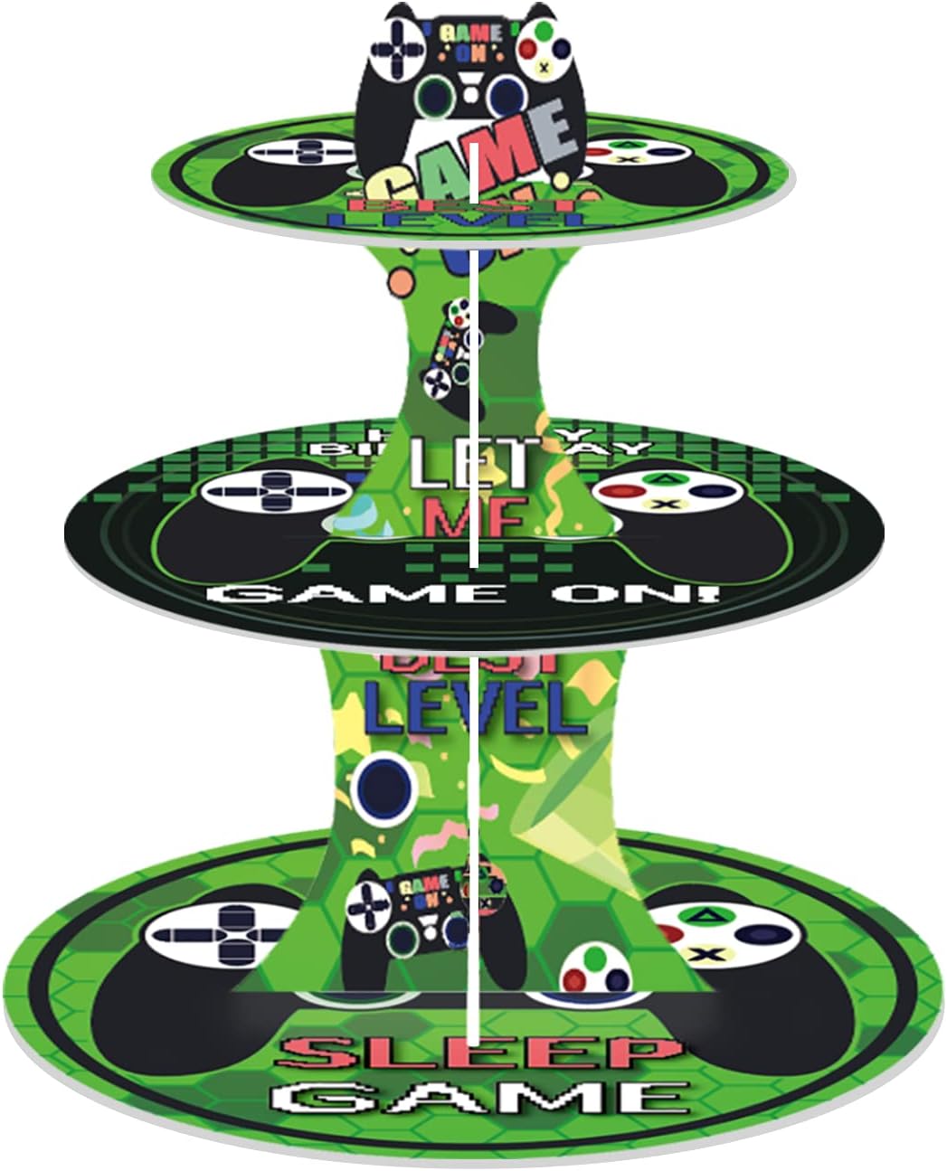 Video Game Party Supplies Cupcake Stand 3 Tier Gamer Cake Stand for Game On Theme Birthday Party Decorations