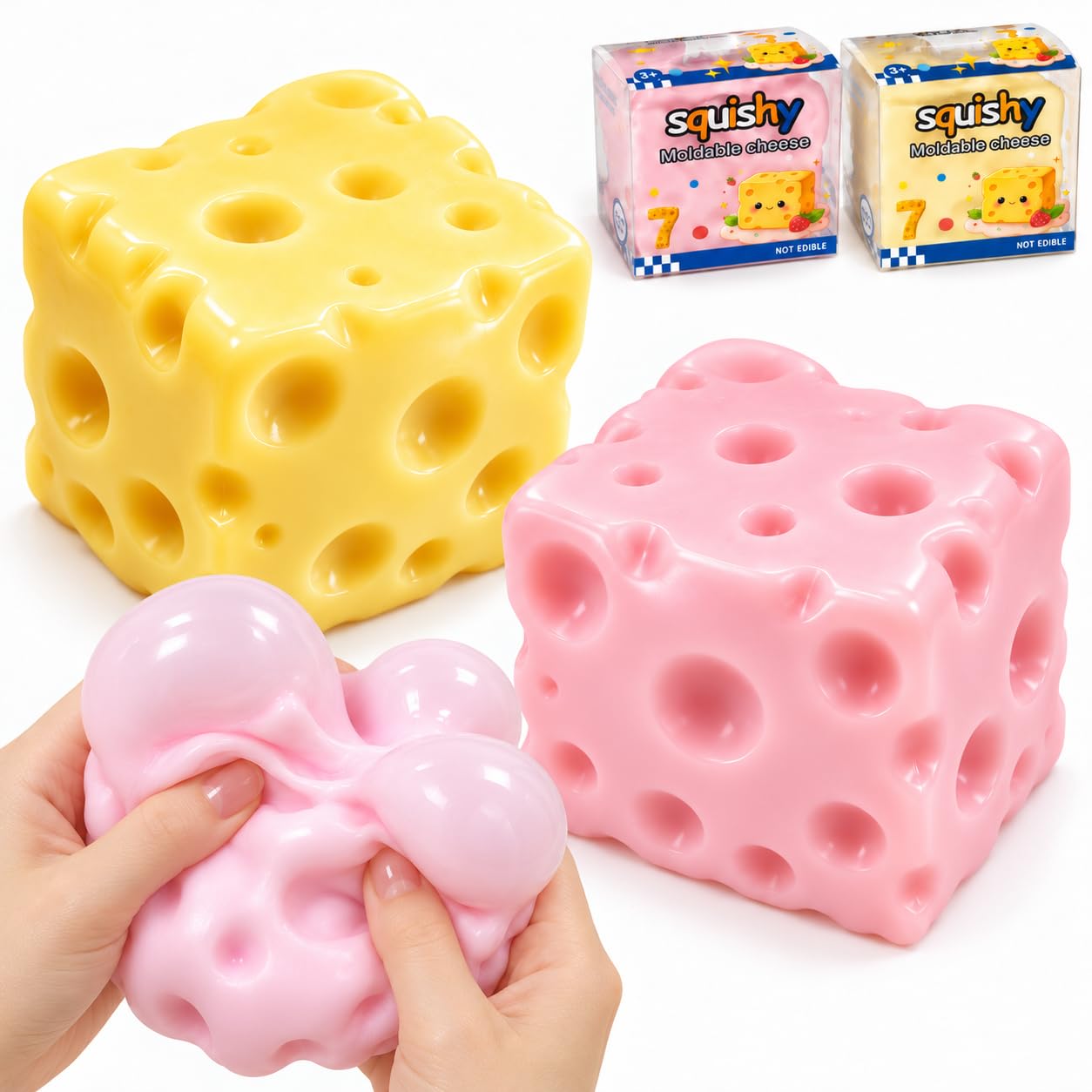 2PCS Cheese Squishy Toys, 7CM Mouldable Squishy Cheese Fidget Toy