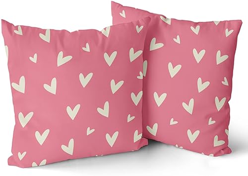 Miniatura 10 de Juego de 2 fundas de almohada para el día de San Valentín de 18 x 18 pulgadas, fundas decorativas de algodón con diseño de corazón de amor rojo,