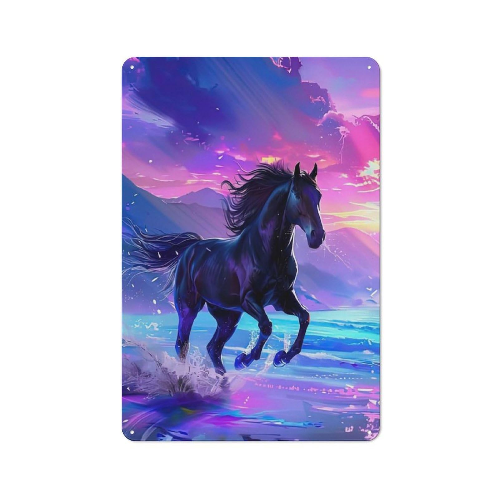 Junmoney Majestic Horse Galloping At Sunset Vintage Tin Wall Plaque 30X20cm For Studio Or Craft Room, For Garage, Workshop And Man Cave Decoration