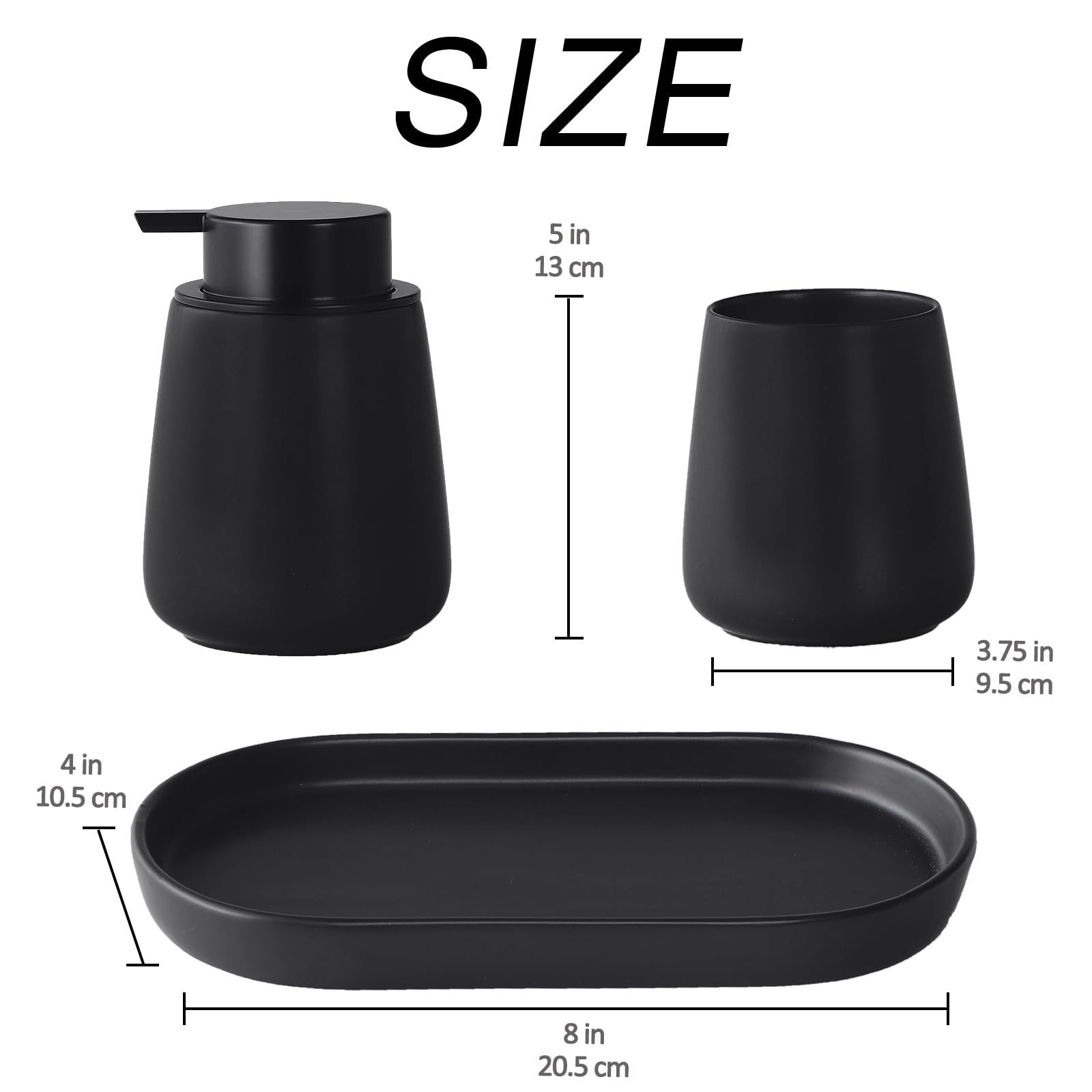 Juego de accesorios de baño negro mate, juego de 3 piezas de dispensador de jabón de cerámica, juego de accesorios para encimera de tocador, incluye dispensador de jabón de manos de loción 4