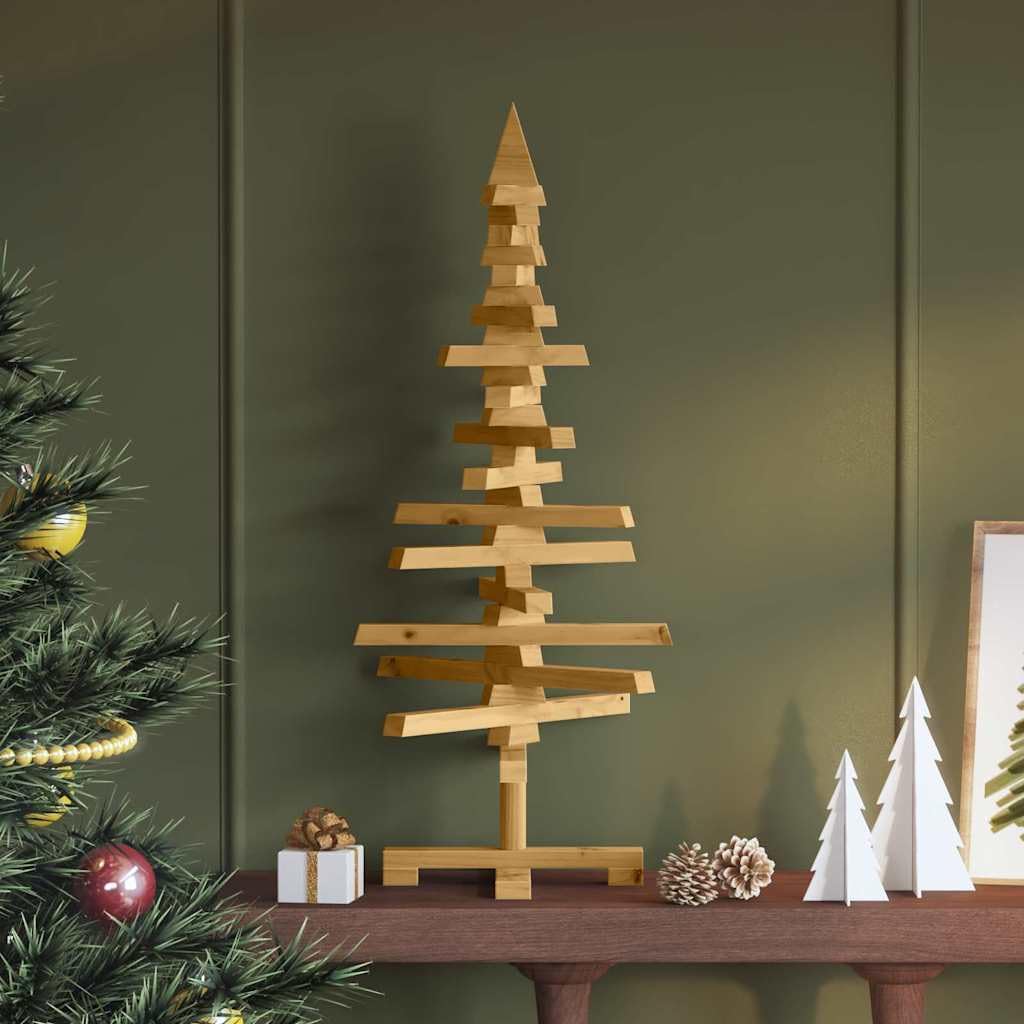 Árbol de Navidad de madera con soporte marrón 90 cm