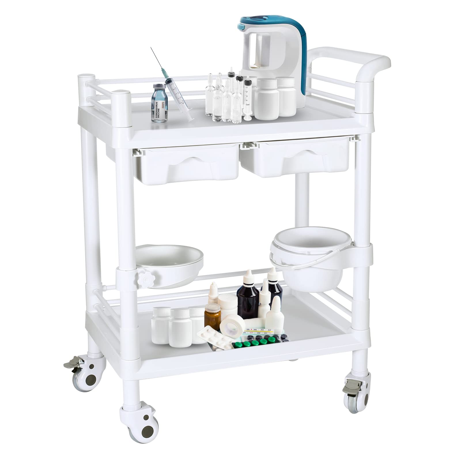 Buy 2 Tier Medical Beauty Cart, Heavy Duty Medical Utility Cart with